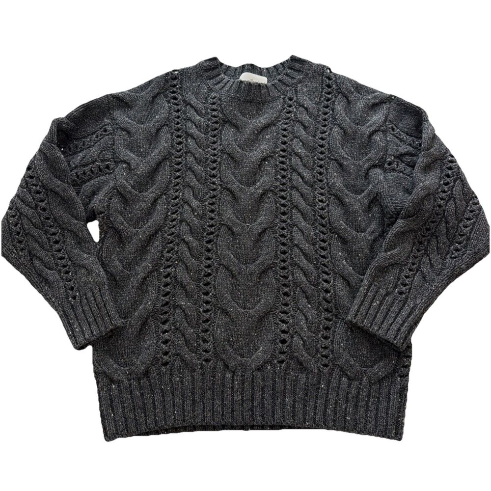 Aritzia Wilfred Bronco Wool Crew Neck Cable Knit Sweater small old money preppy